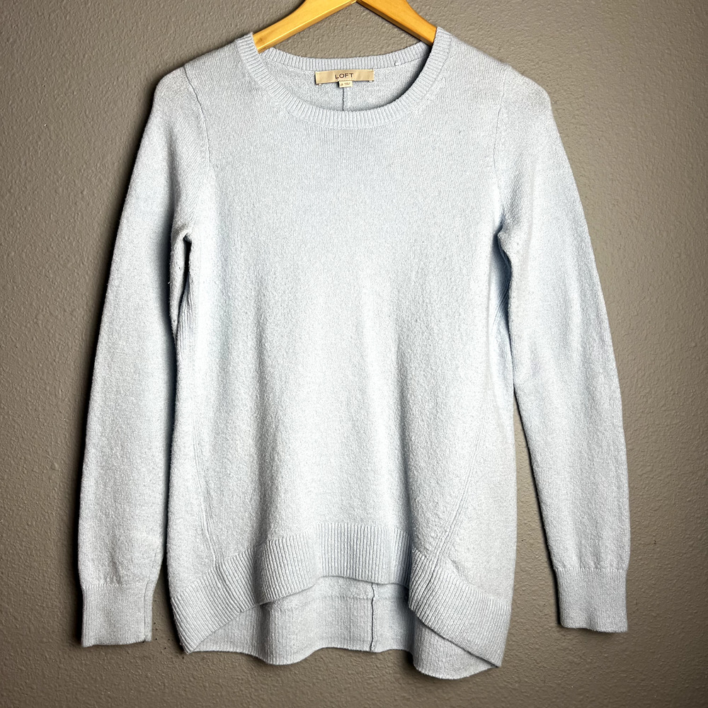 Ann Taylor Loft Sweater Women's Small Blue Cotton Knit Long Sleeve Cozy Pullover